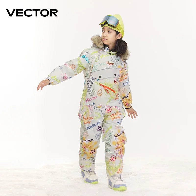 Vector Kids Waterproof Ski Jumpsuit With Warm Hooded Winter Overalls - ToylandEU