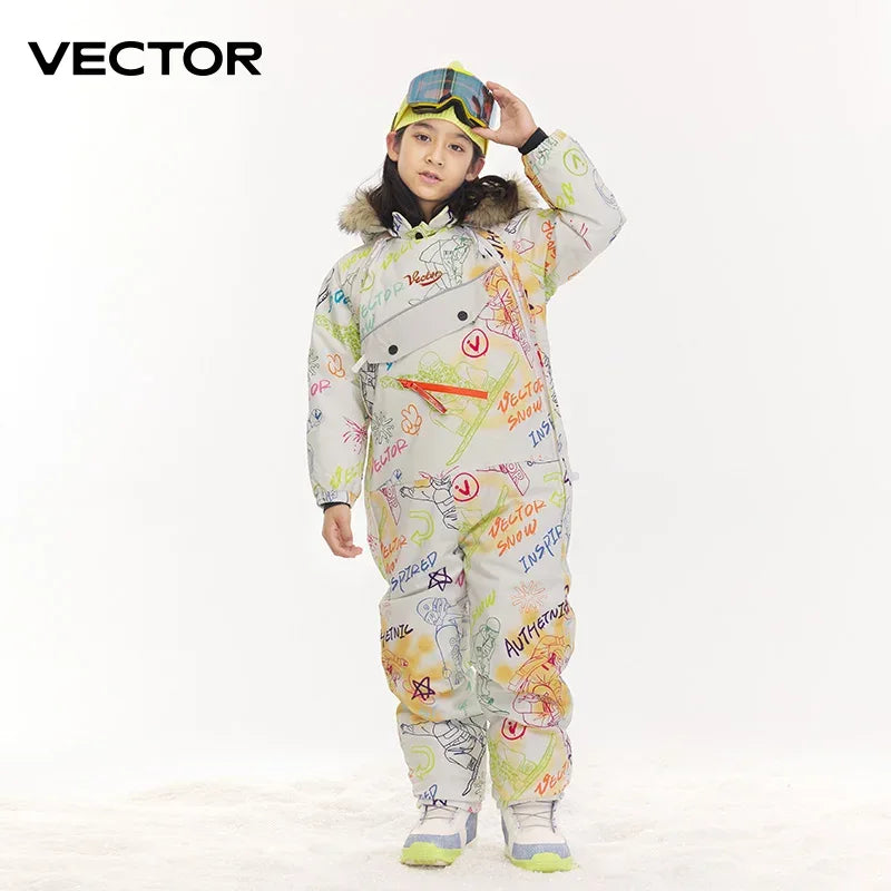 Vector Kids Waterproof Ski Jumpsuit With Warm Hooded Winter Overalls - ToylandEU