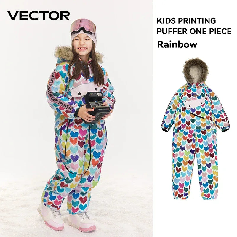 Vector Kids Waterproof Ski Jumpsuit With Warm Hooded Winter Overalls - ToylandEU