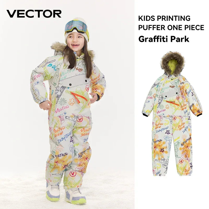 Vector Kids Waterproof Ski Jumpsuit With Warm Hooded Winter Overalls - ToylandEU