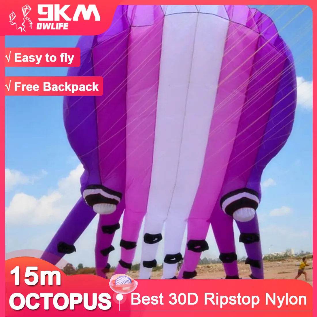 Vibrant 15m Tube Octopus Kite - Fun Inflatable Show Kite for All Ages - ToylandEU