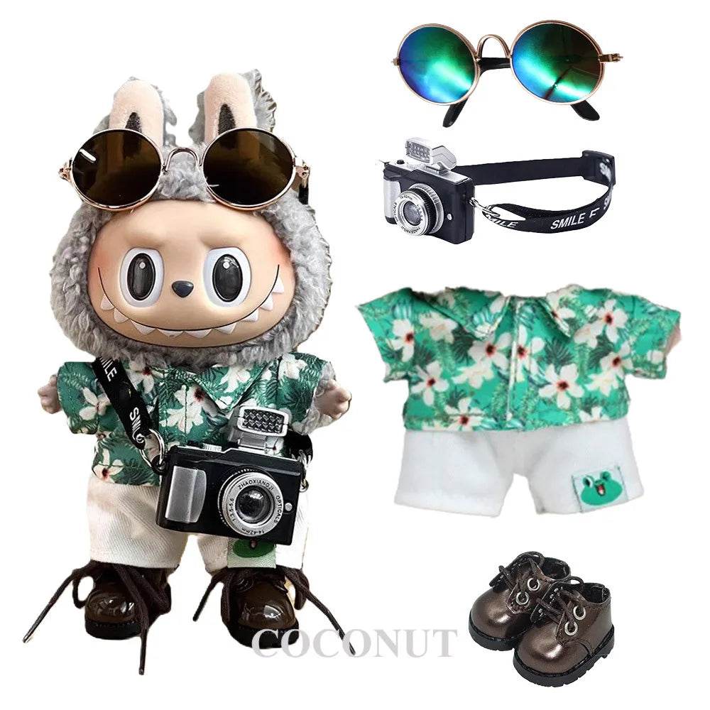 Vibrant Floral Beach Wear Set with Crocs for 17cm Labubu Dolls - ToylandEU