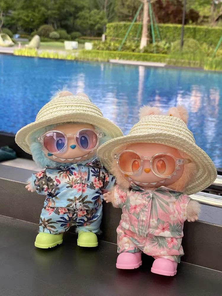 Vibrant Floral Beach Wear Set with Crocs for 17cm Labubu Dolls - ToylandEU