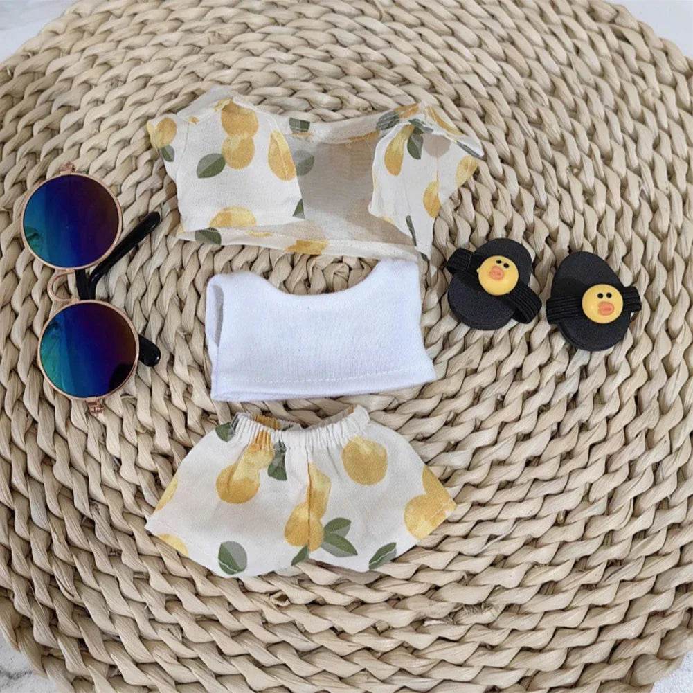 Vibrant Floral Beach Wear Set with Crocs for 17cm Labubu Dolls - ToylandEU