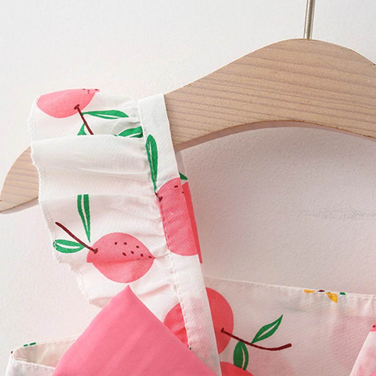 Vibrant Girls Cotton Skirt Fruit Print And Big Bow Plus Free Straw Hat For 3 To 6 Years - ToylandEU