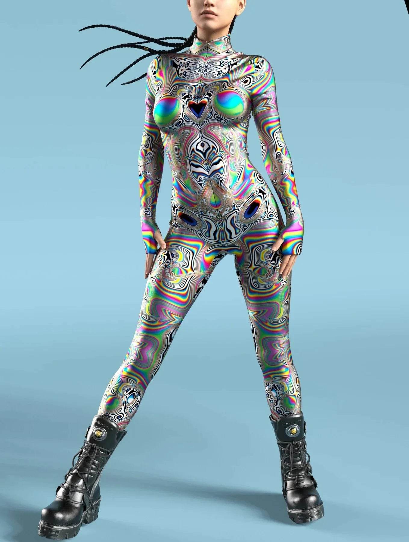 Vibrant Jumpsuit Romper Rainbow Print Front Zip For Women - ToylandEU