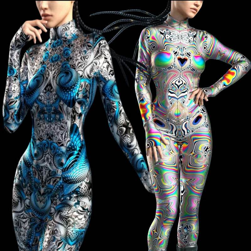 Vibrant Jumpsuits Rainbow Print Front Zip Women Kids - ToylandEU