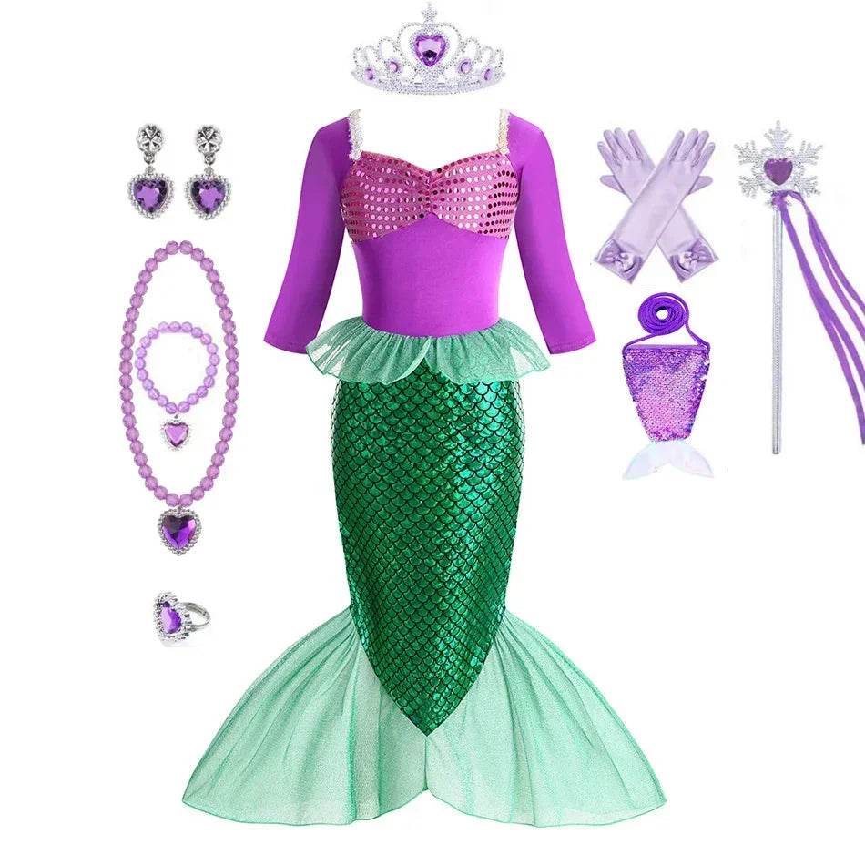 Vibrant Mermaid Dress Ankle Length For Girls 2-10 Parties - ToylandEU