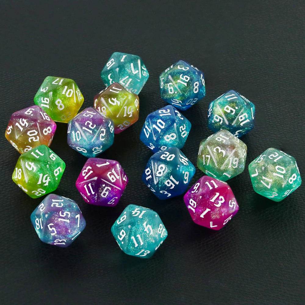 Vibrant Mixed Colour Polyhedral Dice Set with Glitter Finish for RPG and Tabletop Game Enthusiasts - ToylandEU