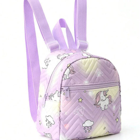 Vibrant Rainbow PU Quilted Mini Backpack Unicorn Print Plaid For Girls Ages 4 To 6 Daily Wear - ToylandEU
