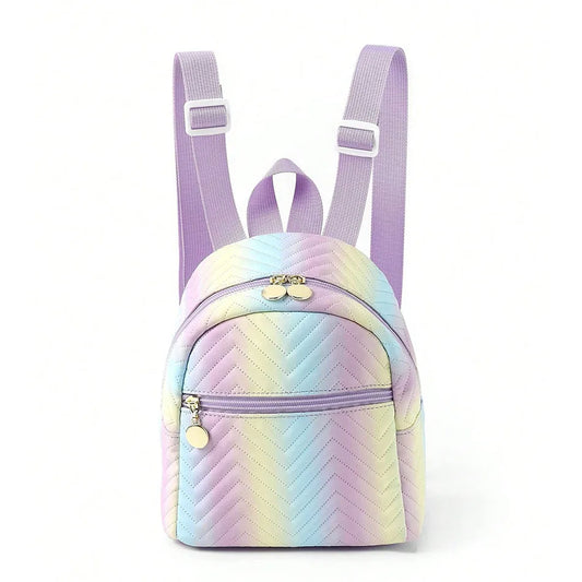 Vibrant Rainbow PU Quilted Mini Backpack Unicorn Print Plaid For Girls Ages 4 To 6 Daily Wear - ToylandEU