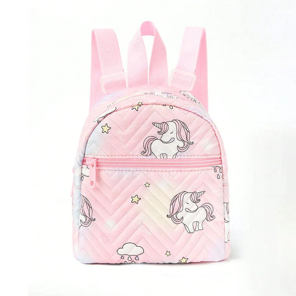 Vibrant Rainbow PU Quilted Mini Backpack Unicorn Print Plaid For Girls Ages 4 To 6 Daily Wear - ToylandEU
