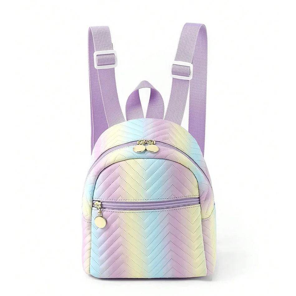 Vibrant Rainbow PU Quilted Mini Backpack Unicorn Print Plaid For Girls Ages 4 To 6 Daily Wear - ToylandEU