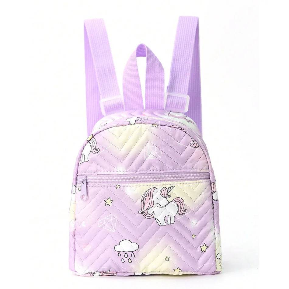 Vibrant Rainbow PU Quilted Mini Backpack Unicorn Print Plaid For Girls Ages 4 To 6 Daily Wear - ToylandEU
