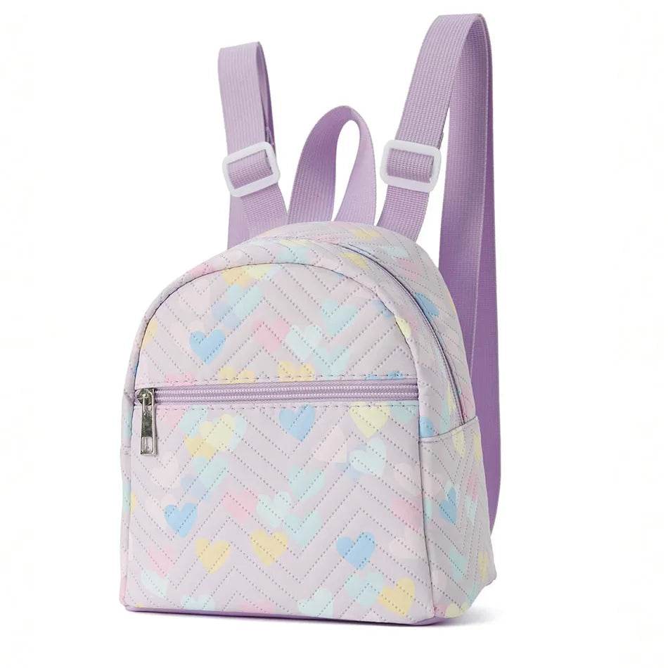 Vibrant Rainbow PU Quilted Mini Backpack Unicorn Print Plaid For Girls Ages 4 To 6 Daily Wear - ToylandEU