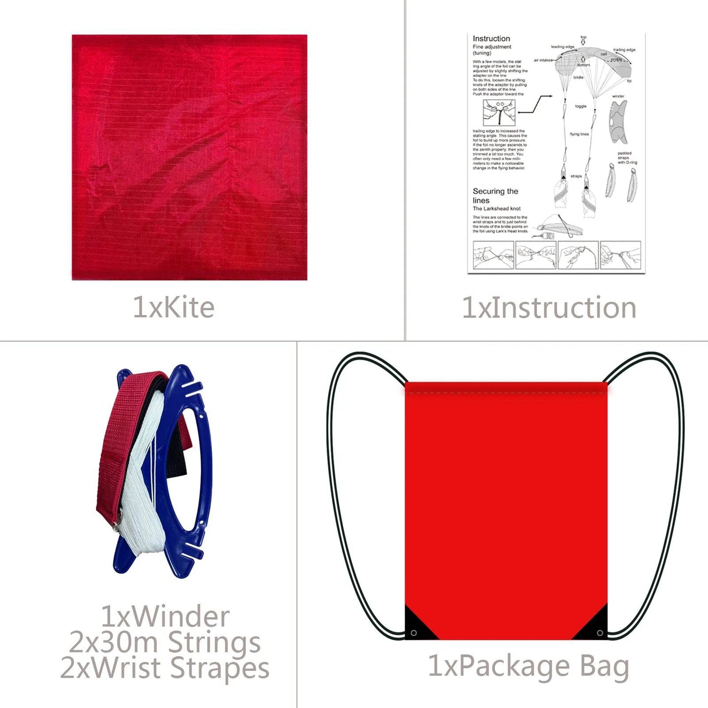 Vibrant Red Dual Line Parafoil Kite Kit with Essential Flying Gear - ToylandEU