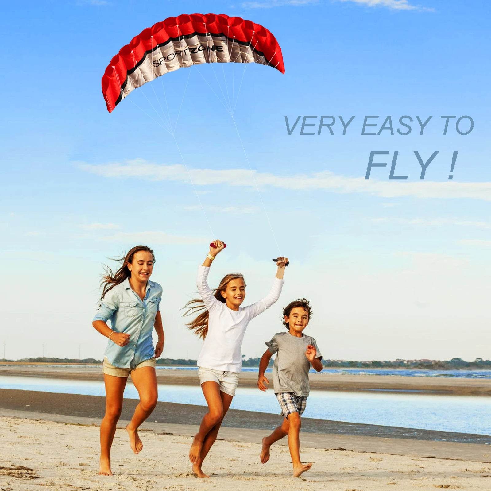 Vibrant Red Dual Line Parafoil Kite Kit with Essential Flying Gear - ToylandEU