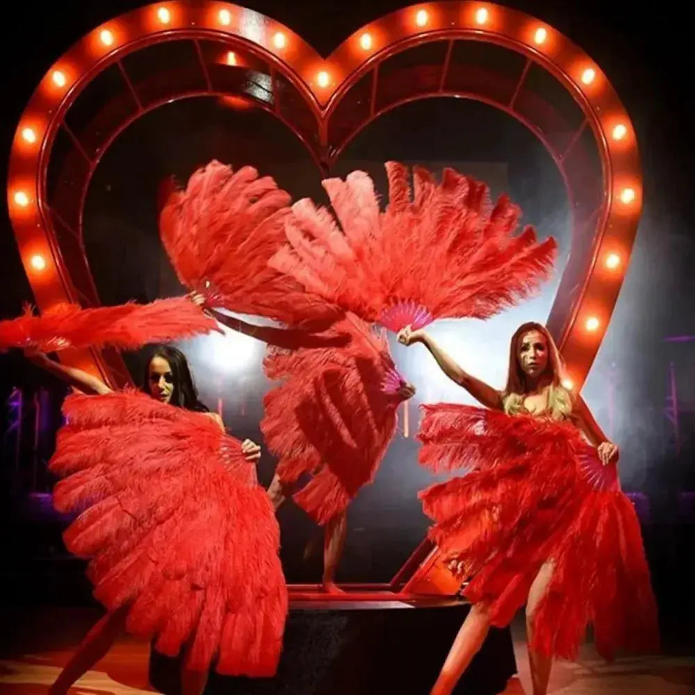 Vibrant Red Ostrich Feather Handheld Fan For Runway Shows - ToylandEU