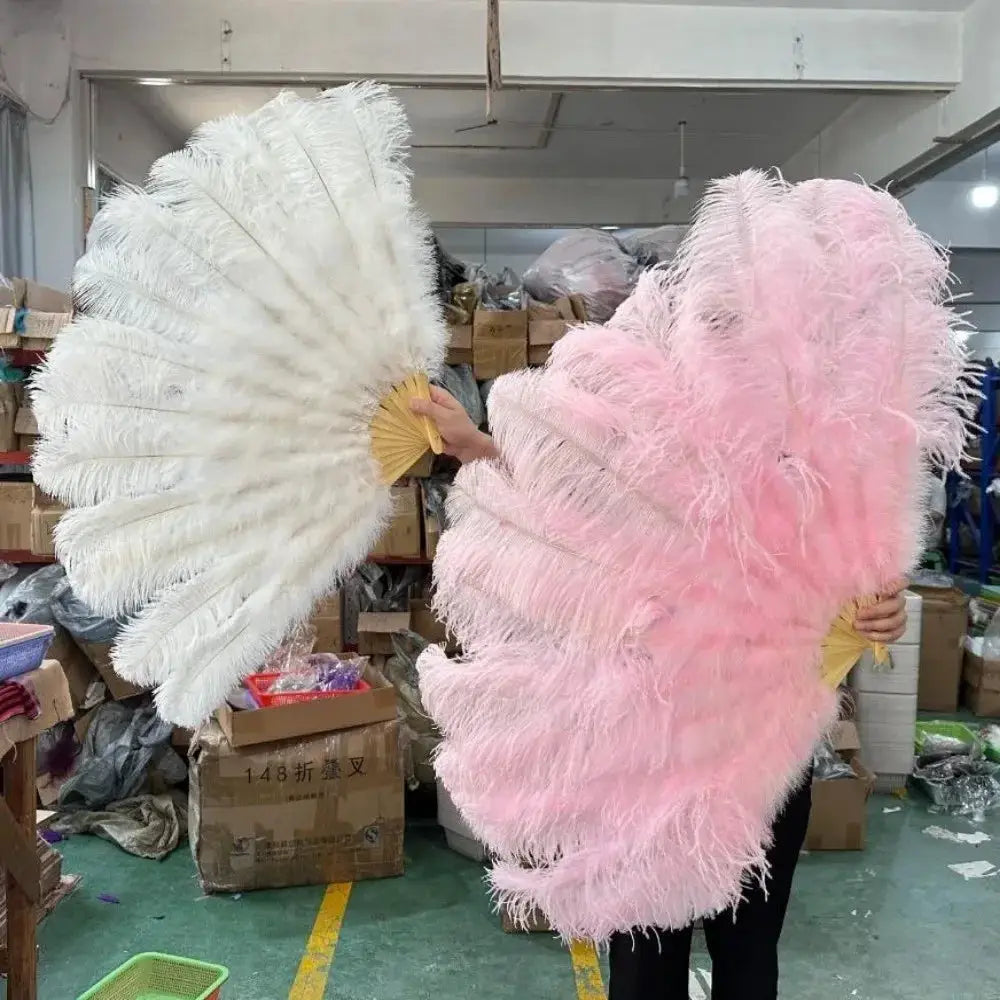 Vibrant Red Ostrich Feather Handheld Fan For Runway Shows - ToylandEU