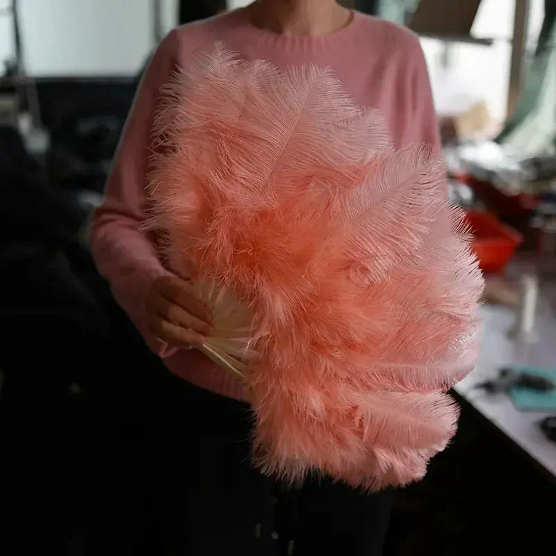 Vibrant Red Ostrich Feather Handheld Fan For Runway Shows - ToylandEU