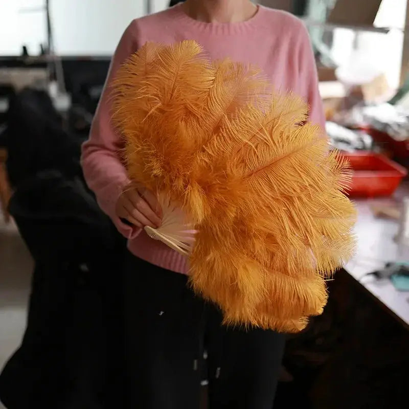 Vibrant Red Ostrich Feather Handheld Fan For Runway Shows - ToylandEU