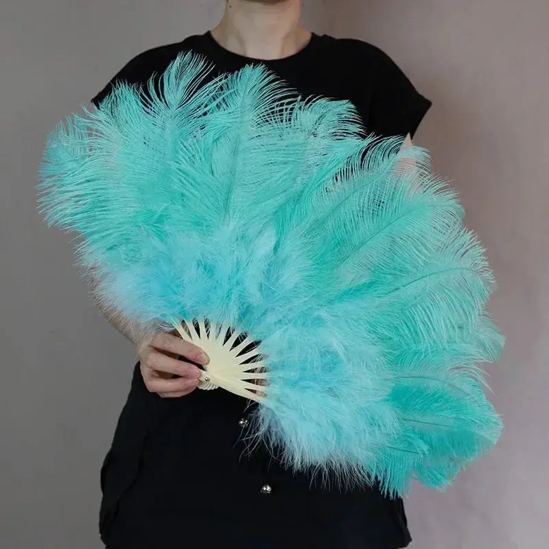 Vibrant Red Ostrich Feather Handheld Fan For Runway Shows - ToylandEU