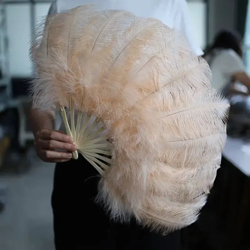 Vibrant Red Ostrich Feather Handheld Fan For Runway Shows - ToylandEU