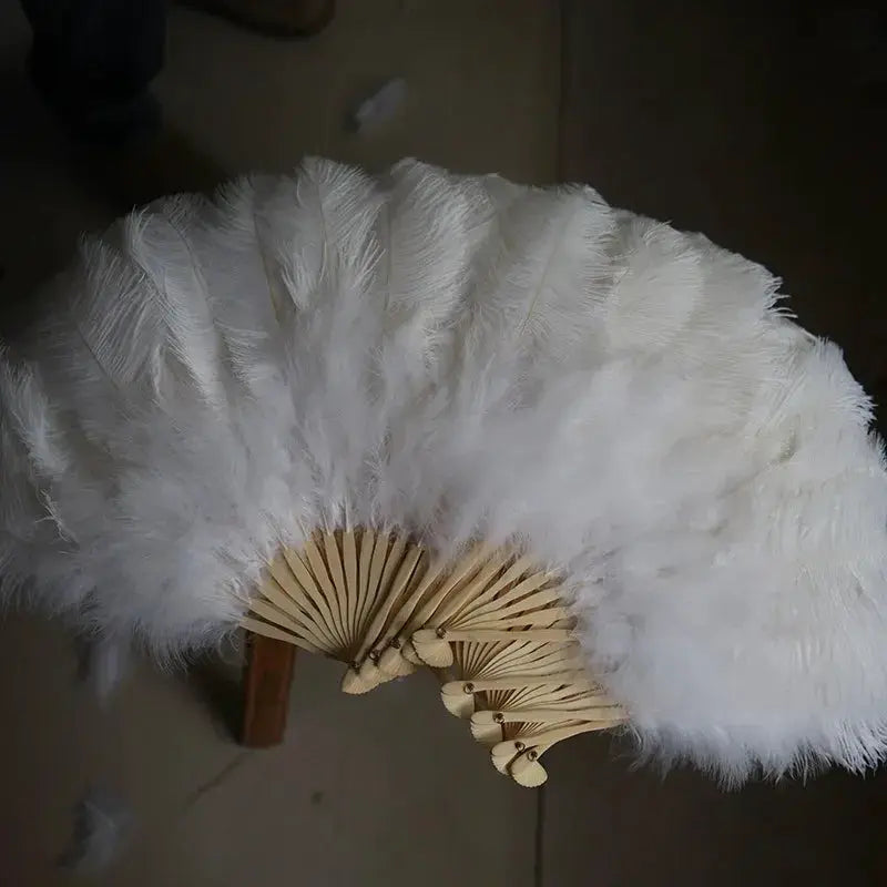 Vibrant Red Ostrich Feather Handheld Fan For Runway Shows - ToylandEU