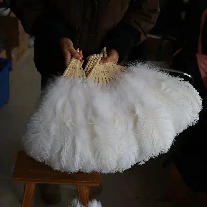 Vibrant Red Ostrich Feather Handheld Fan For Runway Shows - ToylandEU