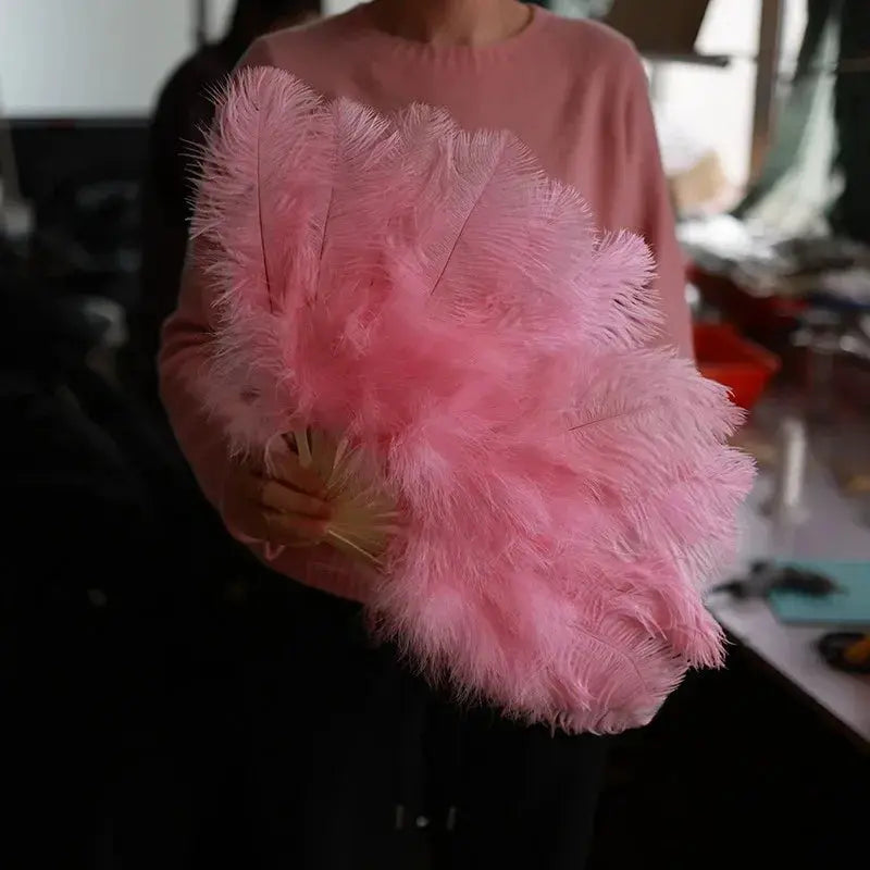 Vibrant Red Ostrich Feather Handheld Fan For Runway Shows - ToylandEU