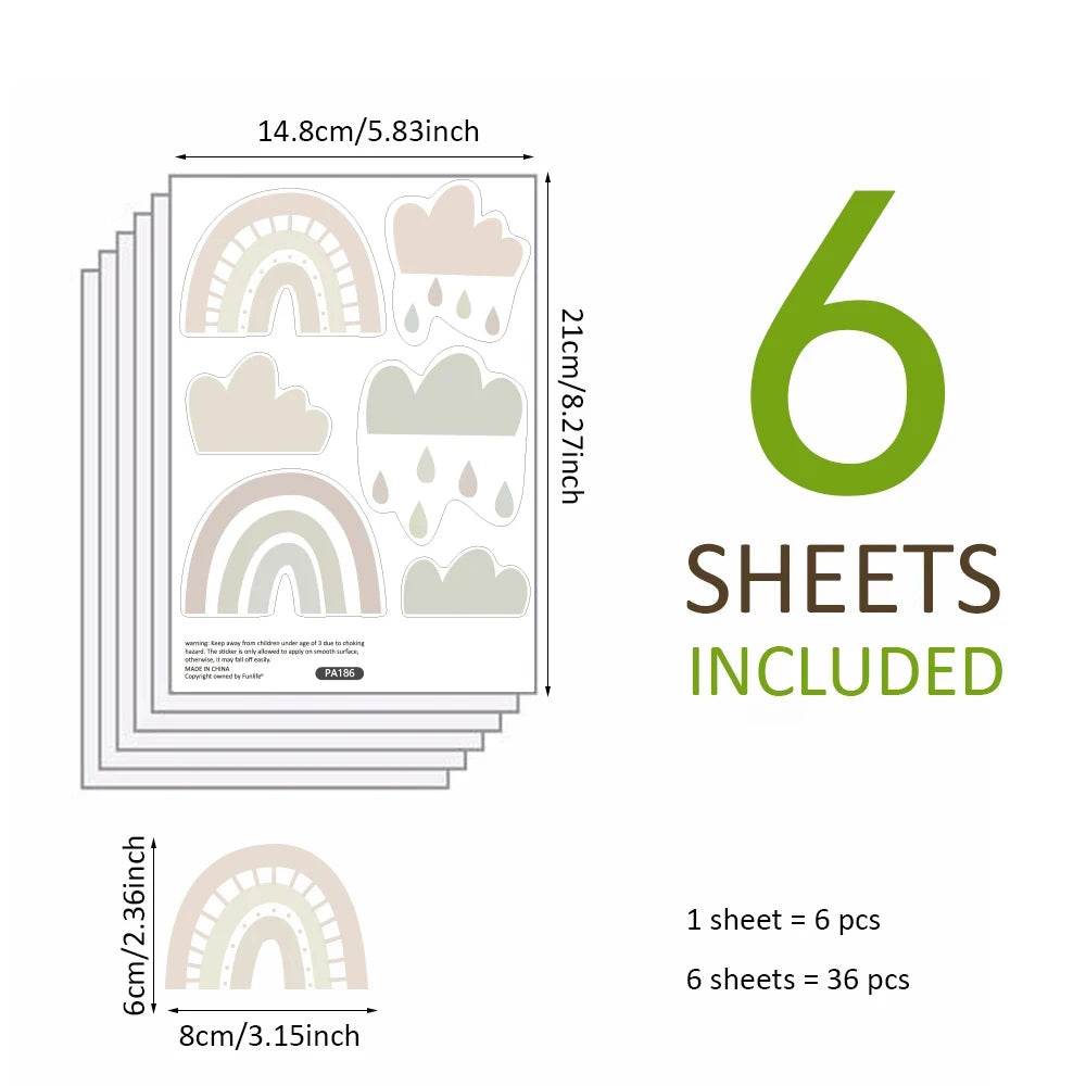 Vibrant Wall Stickers Rainbow Vinyl 36 Pcs For Girls Room - ToylandEU