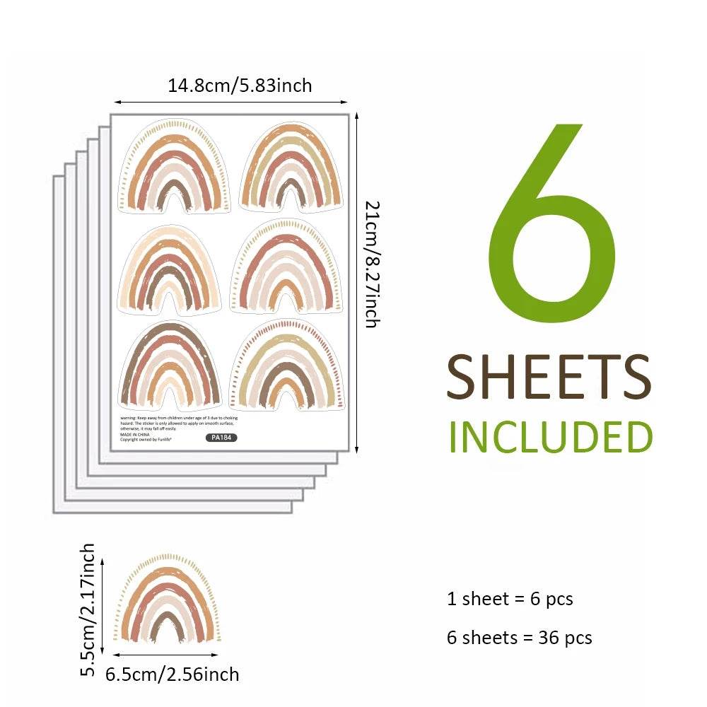 Vibrant Wall Stickers Rainbow Vinyl 36 Pcs For Girls Room - ToylandEU