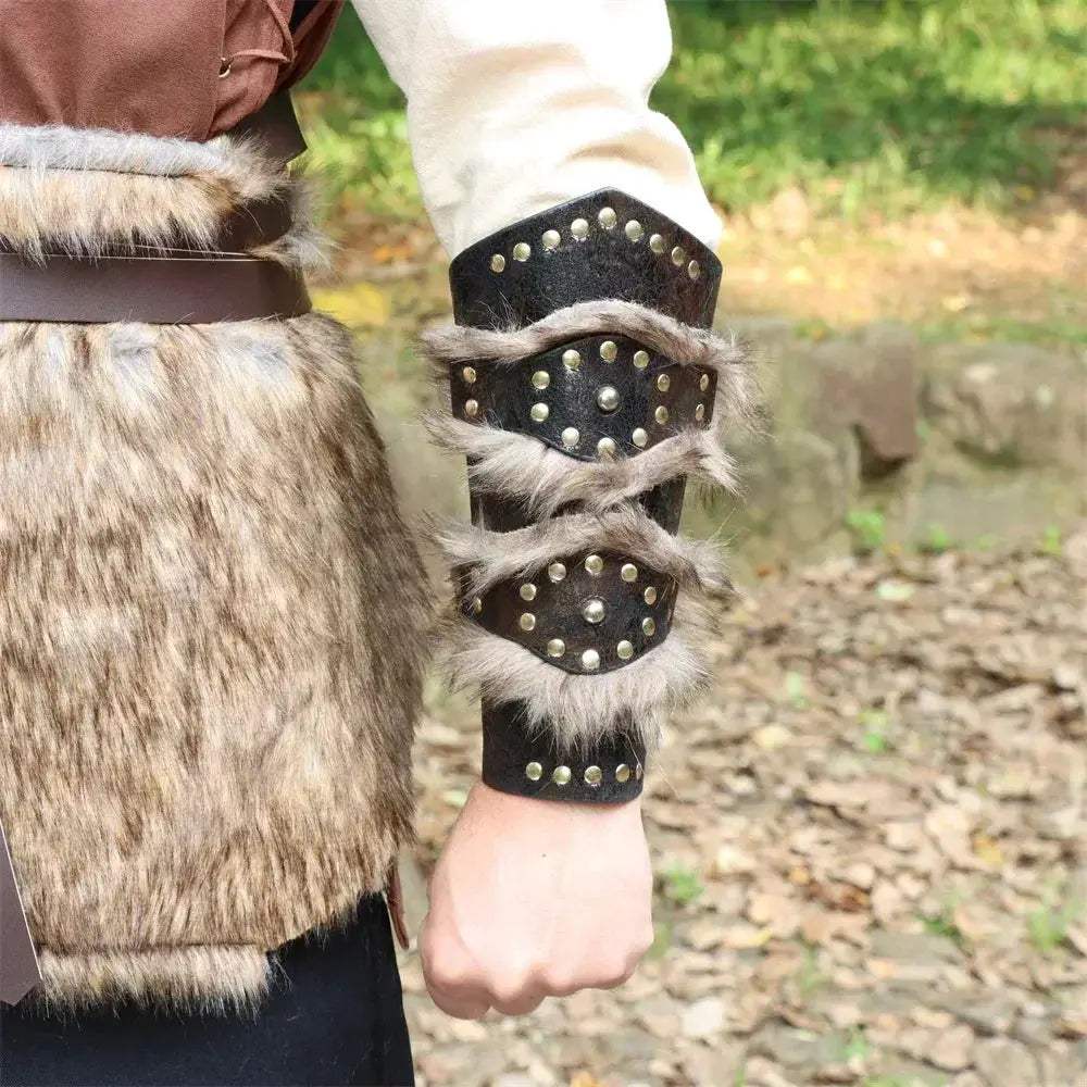 Viking Leather Bracer With Fur Accents For LARP And Costumes - ToylandEU