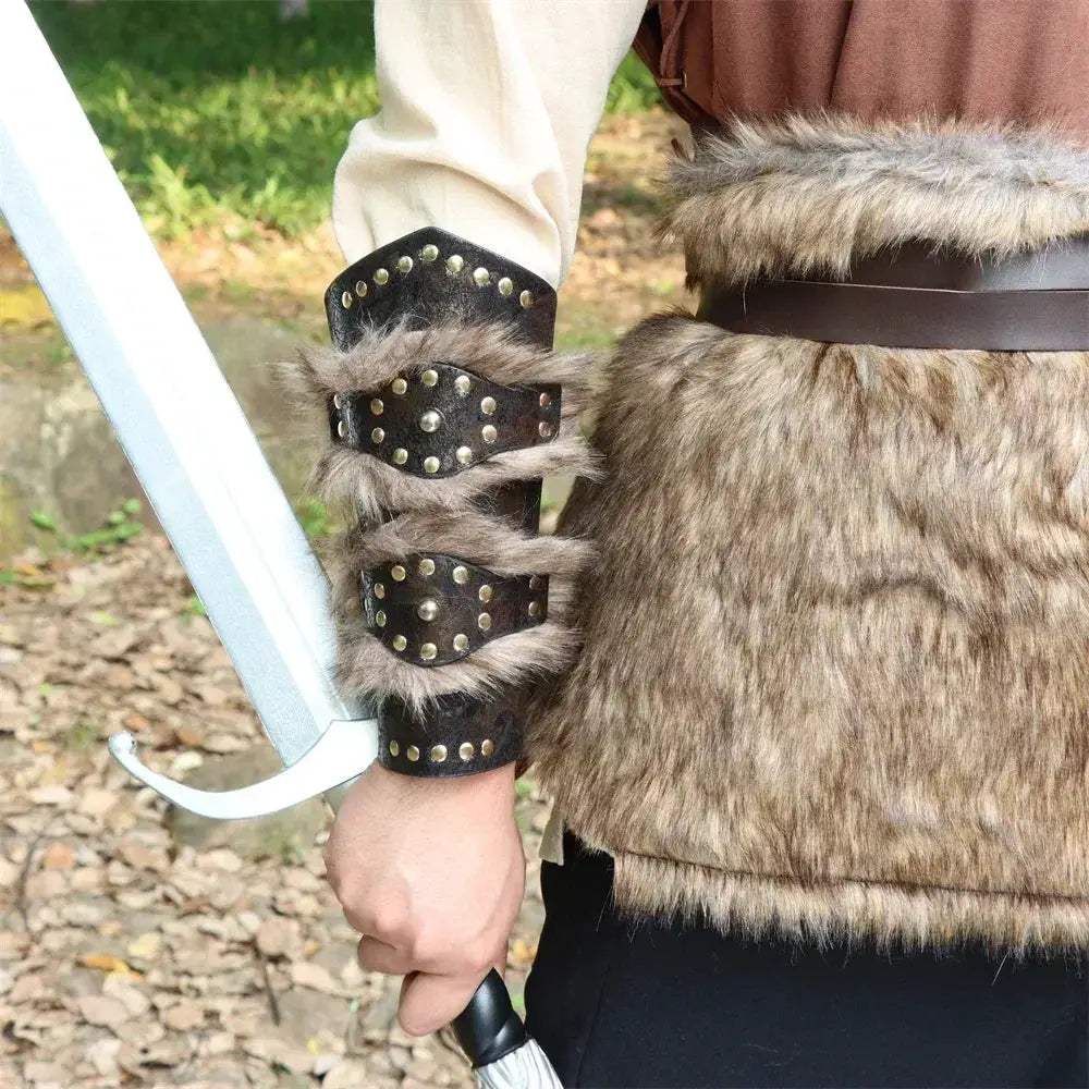 Viking Leather Bracer With Fur Accents For LARP And Costumes - ToylandEU
