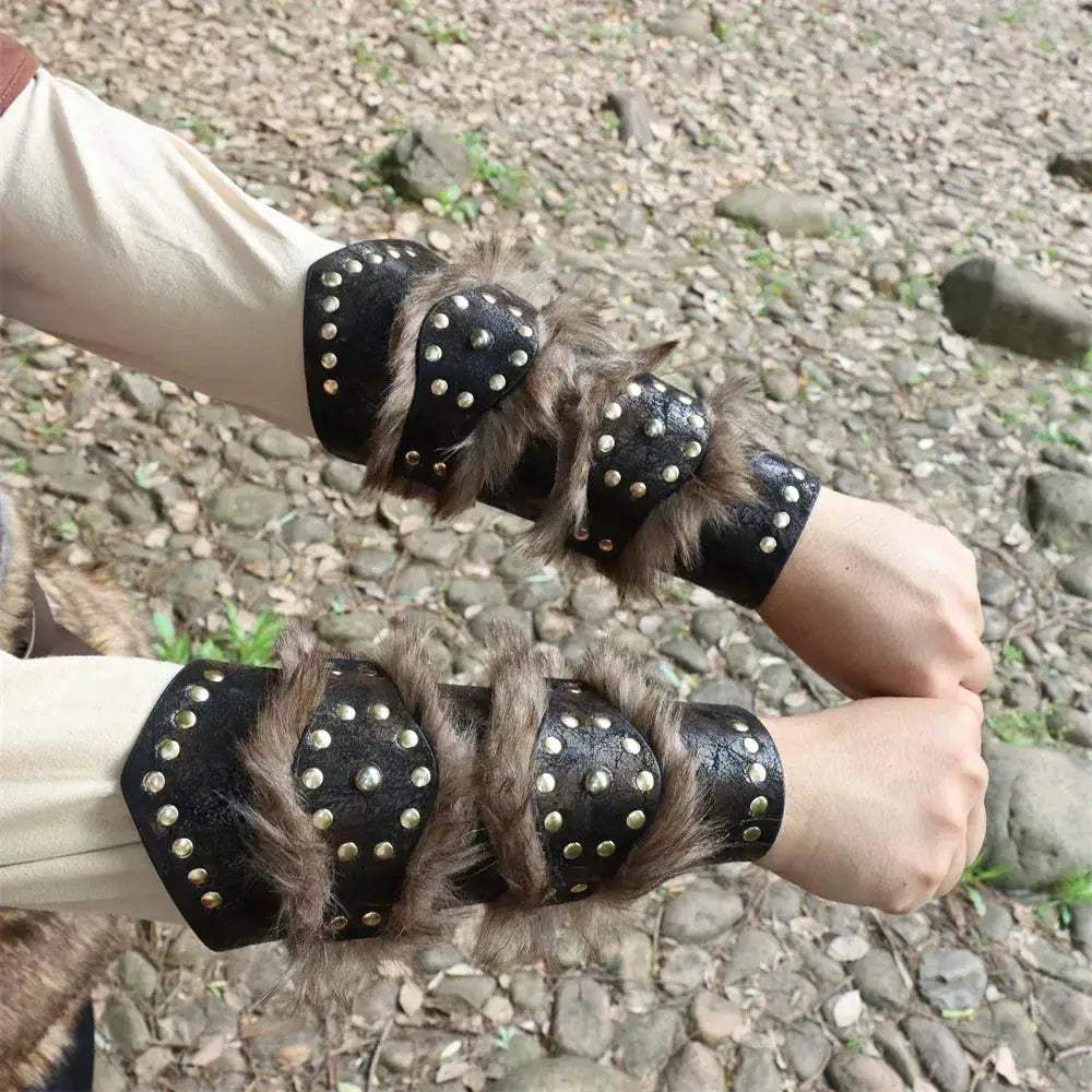Viking Leather Bracer With Fur Accents For LARP And Costumes - ToylandEU