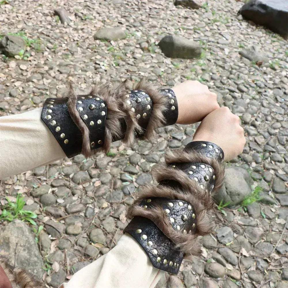 Viking Leather Bracer With Fur Accents For LARP And Costumes - ToylandEU