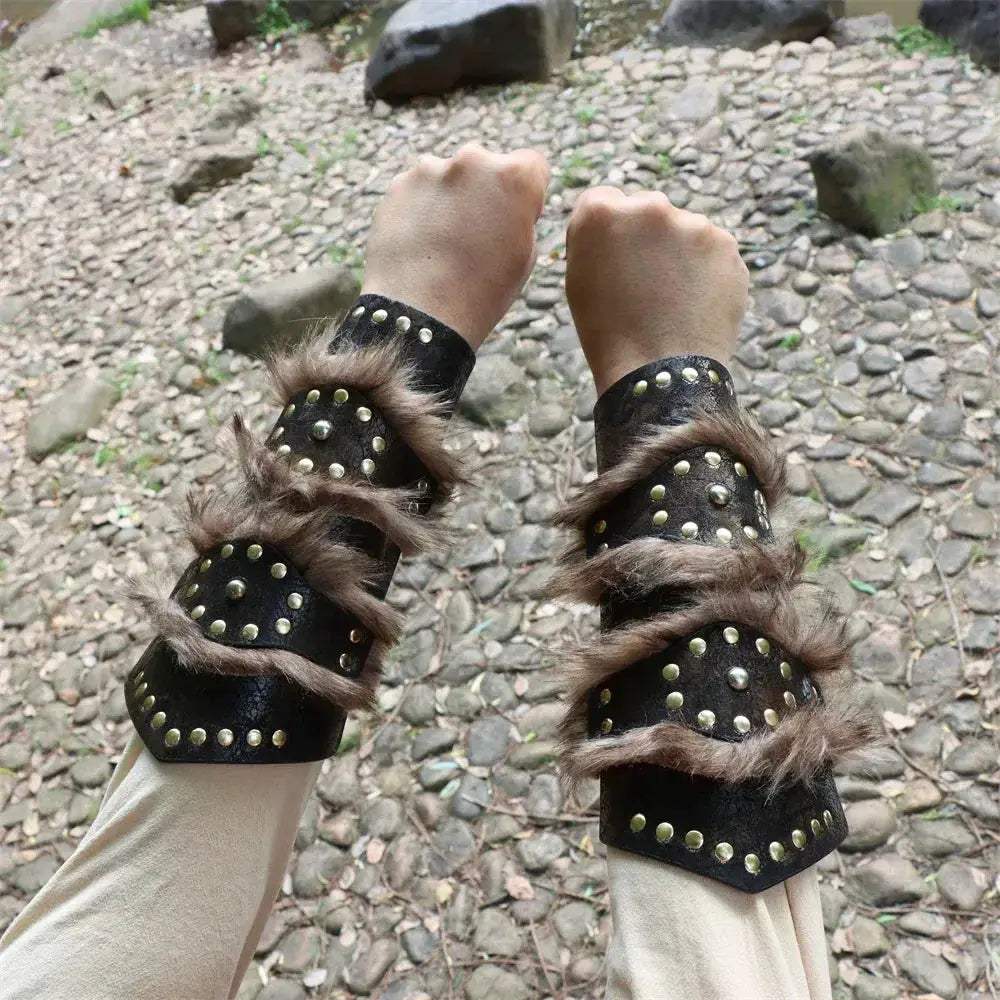 Viking Leather Bracer With Fur Accents For LARP And Costumes - ToylandEU