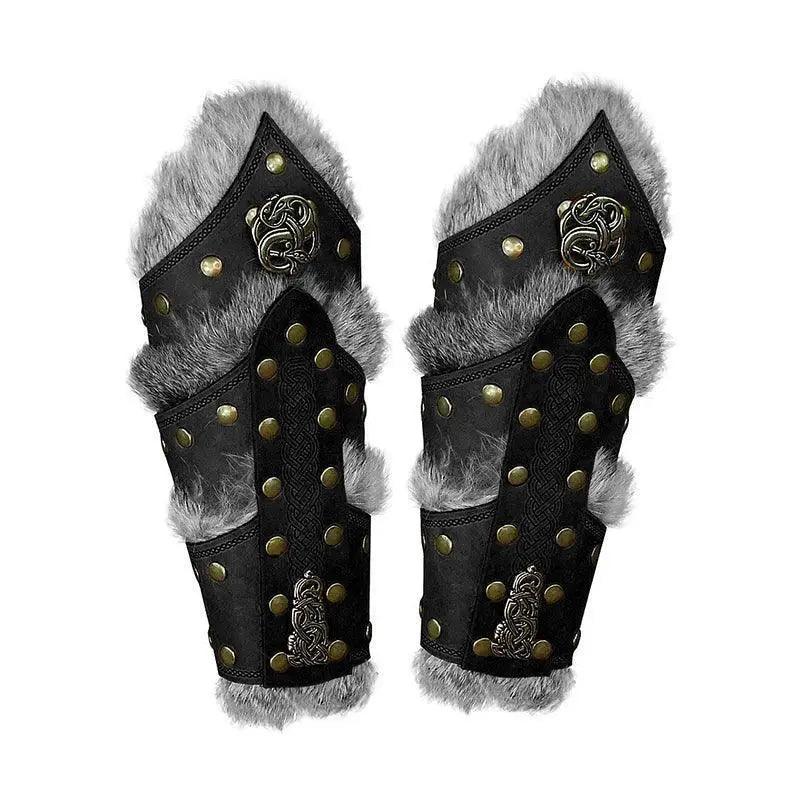  Viking Leather Gauntlets Velvet Fur Trim Larp Cosplay -  ToylandEU™
