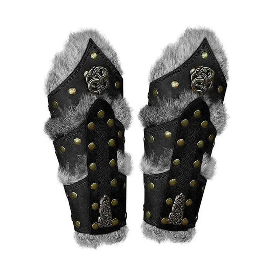  Viking Leather Gauntlets Velvet Fur Trim Larp Cosplay -  ToylandEU™