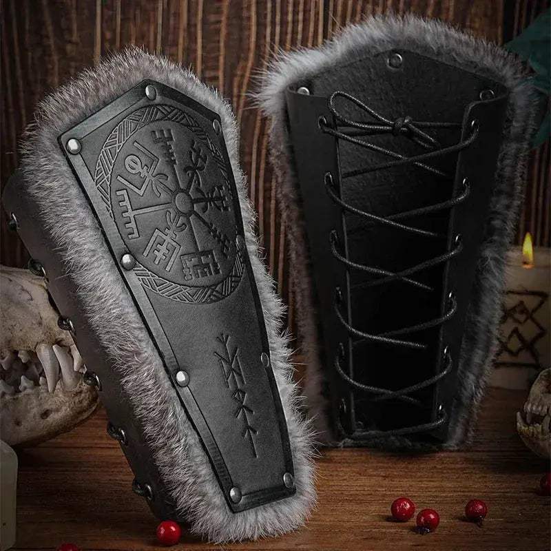Viking Style Arm Gauntlets Faux Leather Bracer For Larp - ToylandEU