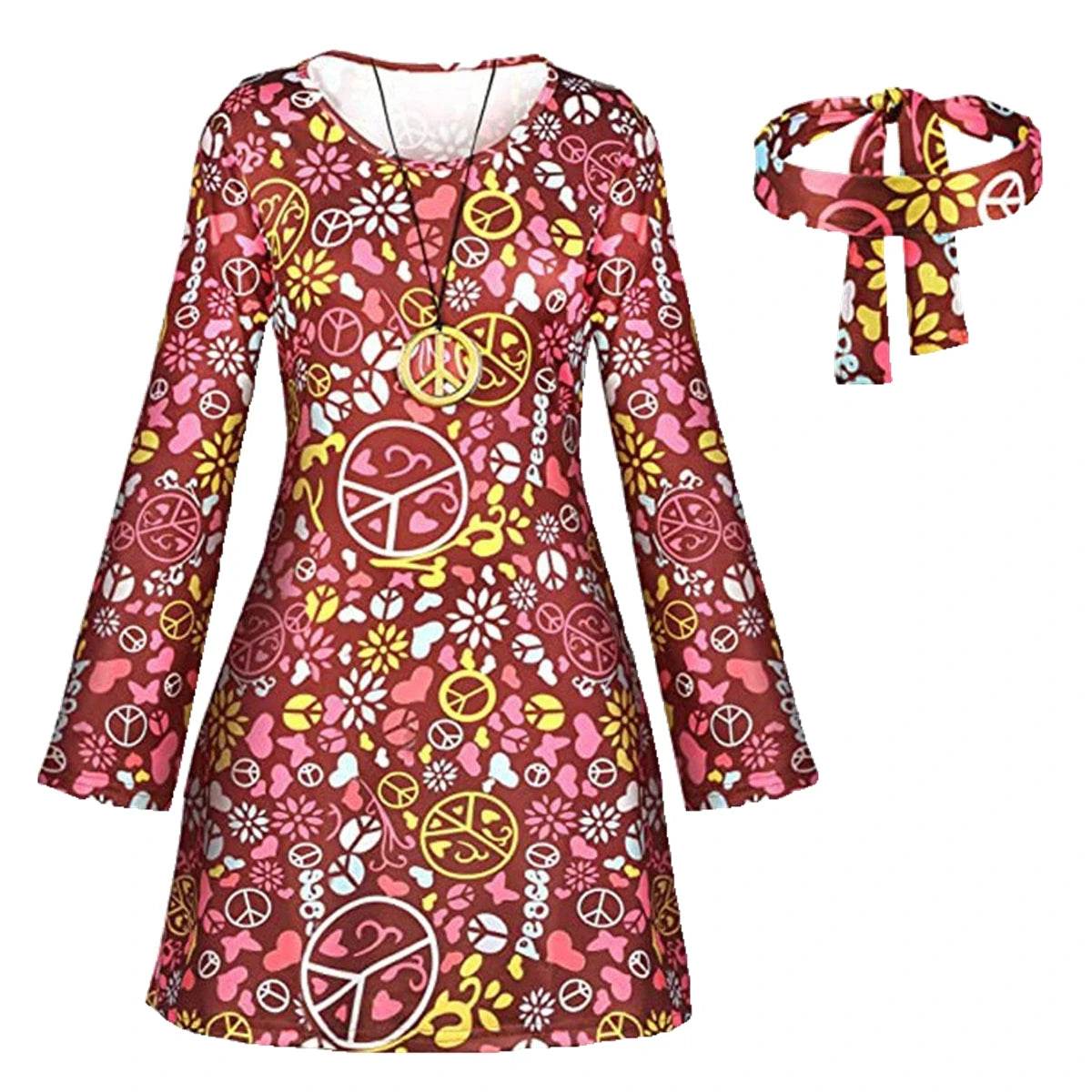 Vintage Hippie Costume For Women With Headband 1970s Style - ToylandEU