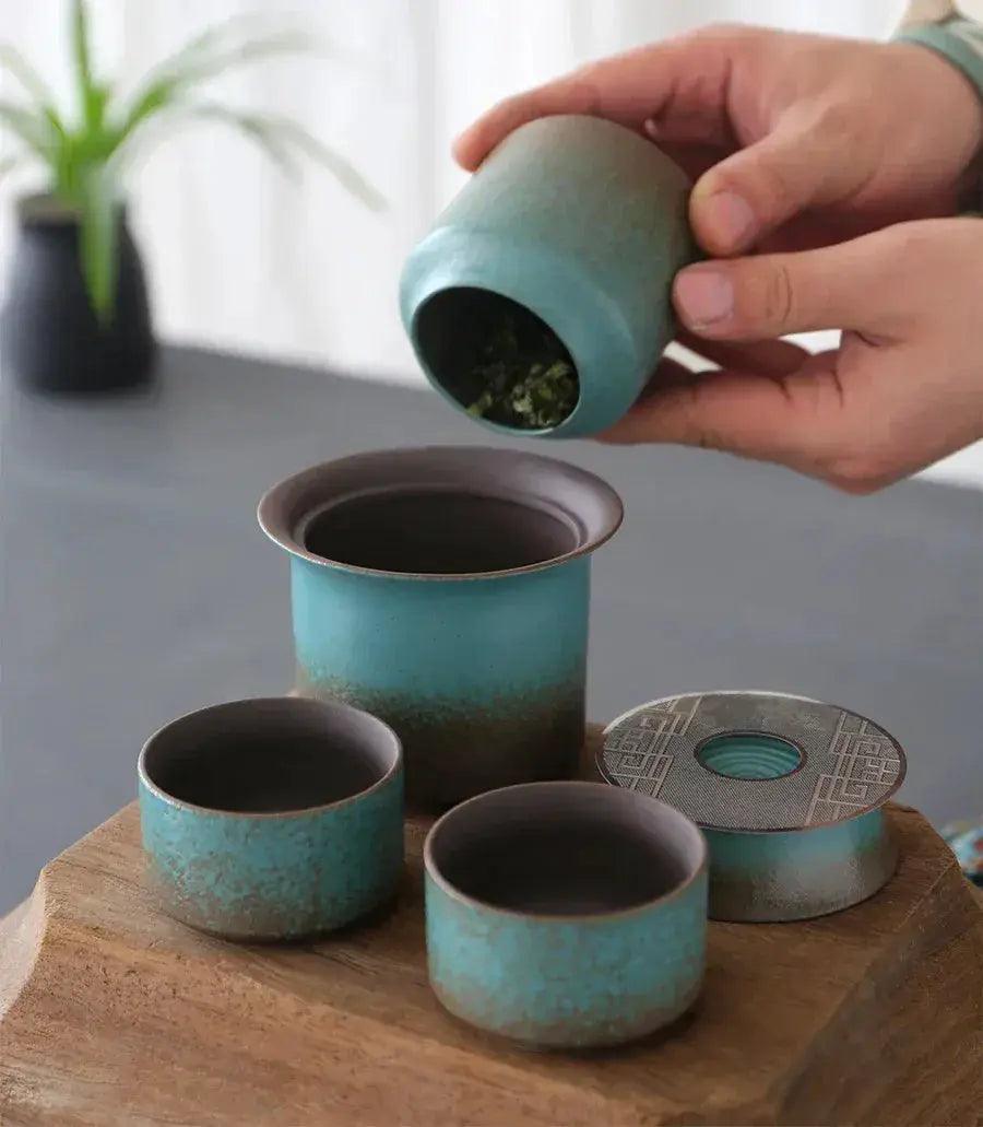 Vintage Spring Green Pottery Tea Set Handcrafted -  ToylandEU™