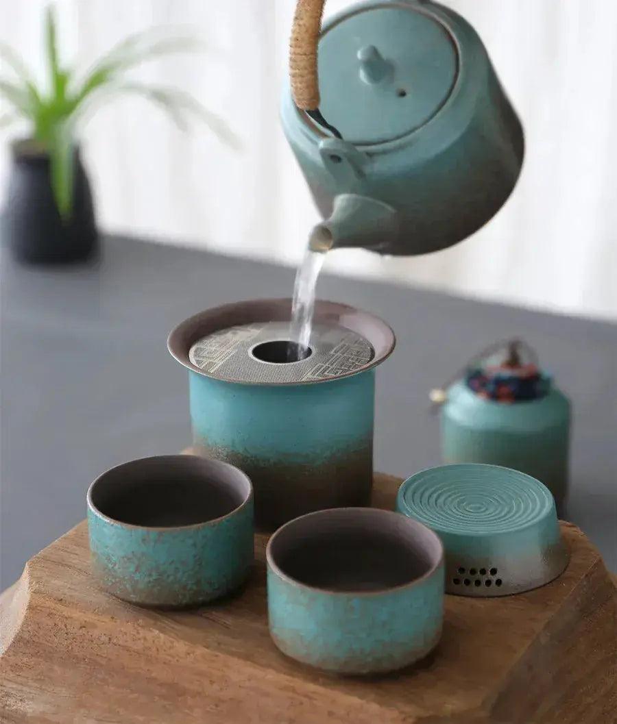  Vintage Spring Green Pottery Tea Set Handcrafted -  ToylandEU™