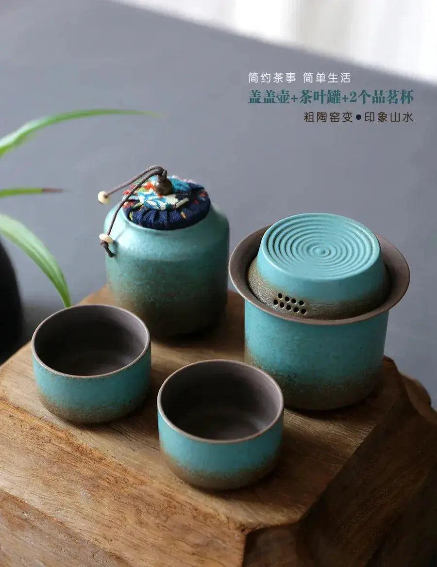 Vintage Spring Green Pottery Tea Set Handcrafted -  ToylandEU™