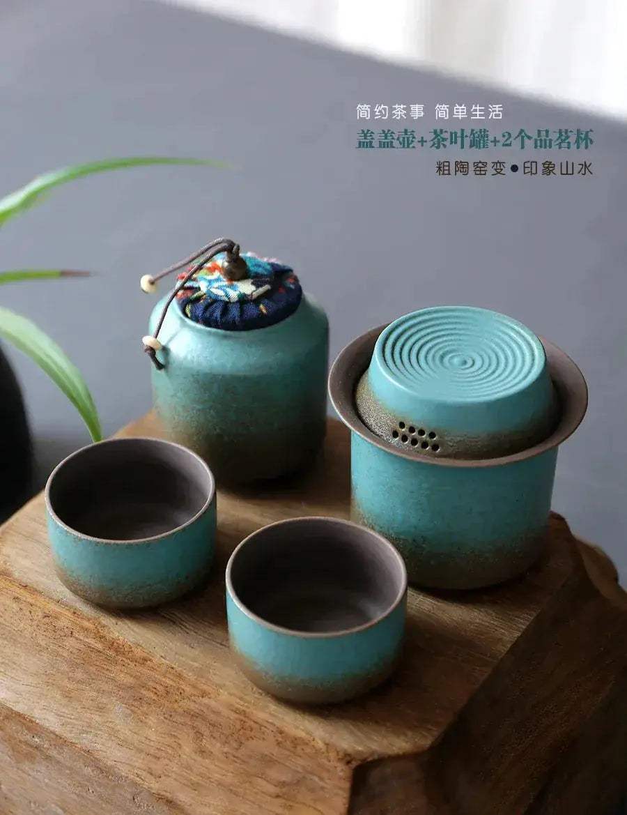  Vintage Spring Green Pottery Tea Set Handcrafted -  ToylandEU™