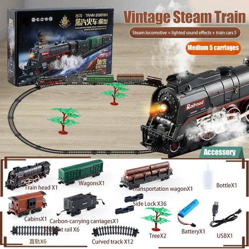 Vintage-Style Electric Toy Train Set with Multifarious Railcar Designs - ToylandEU