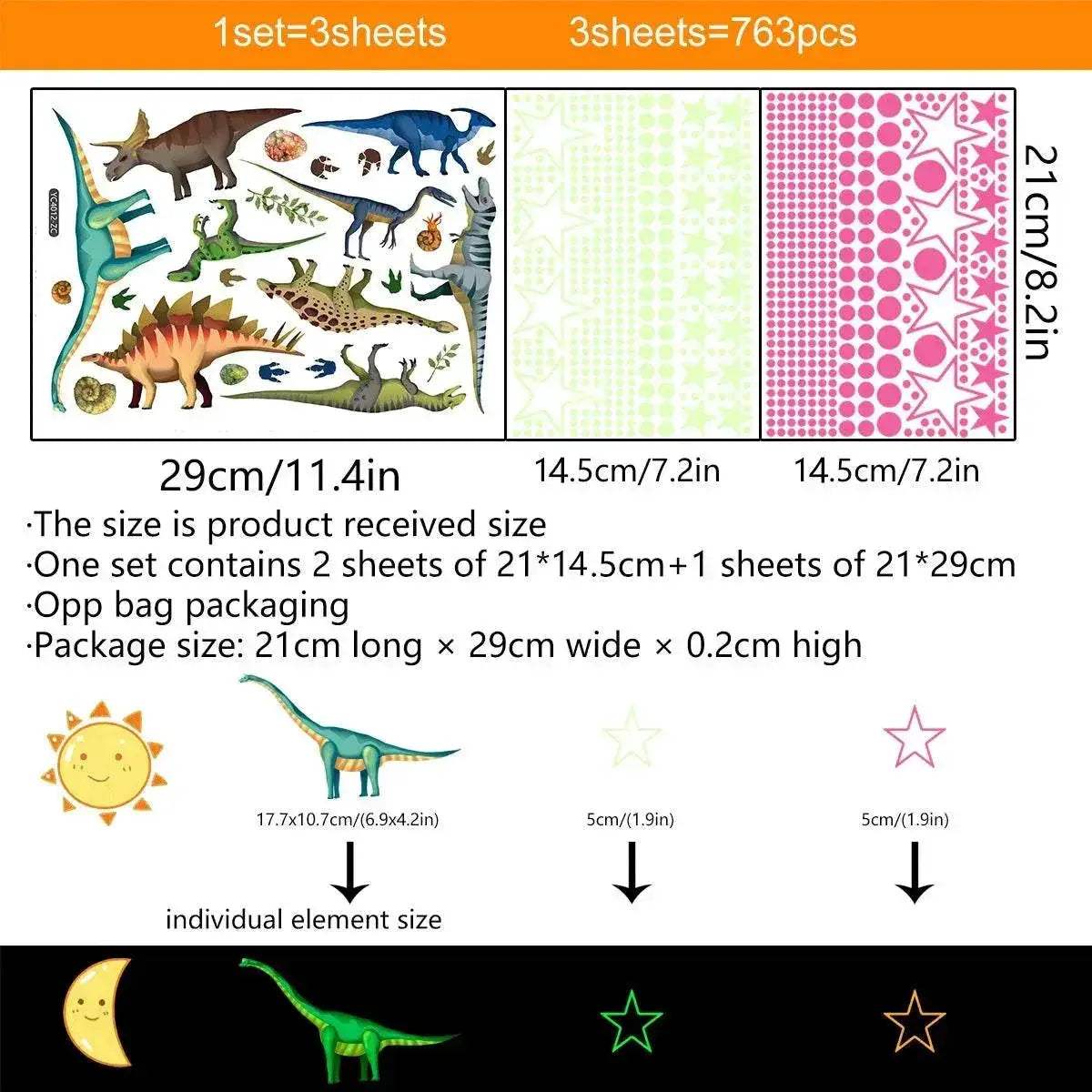  Vivid Glow In The Dark Dinosaur Wall Sticker Toyland EU -  ToylandEU™