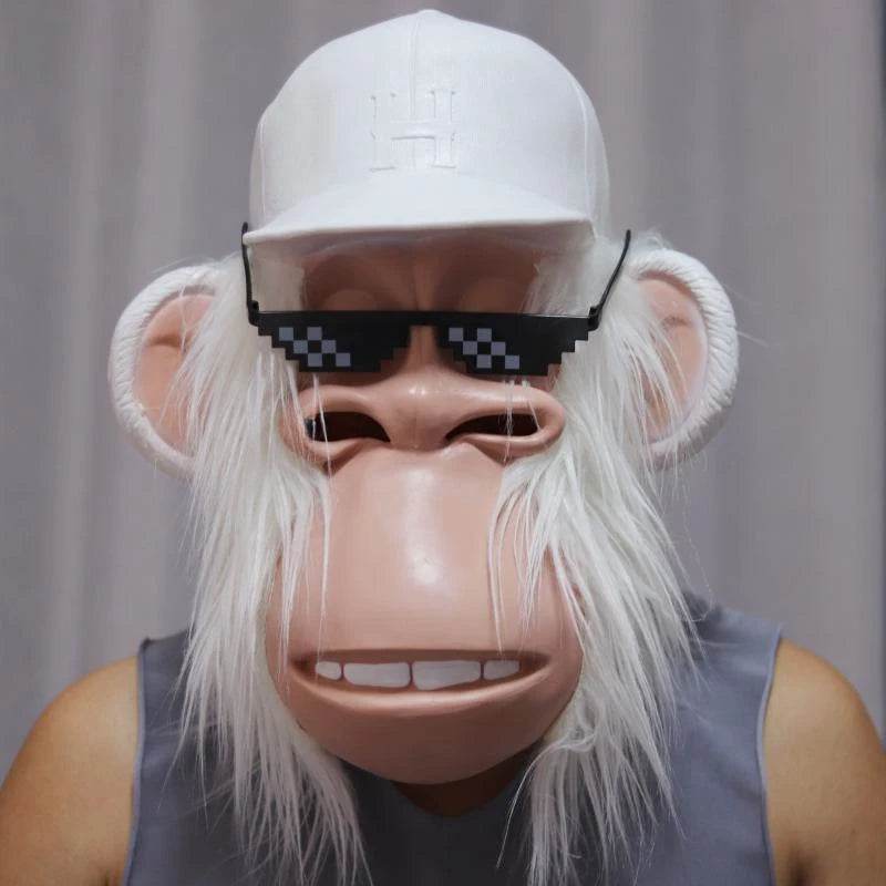 Vivid Latex Gorilla Mask With White Wig for Halloween - ToylandEU