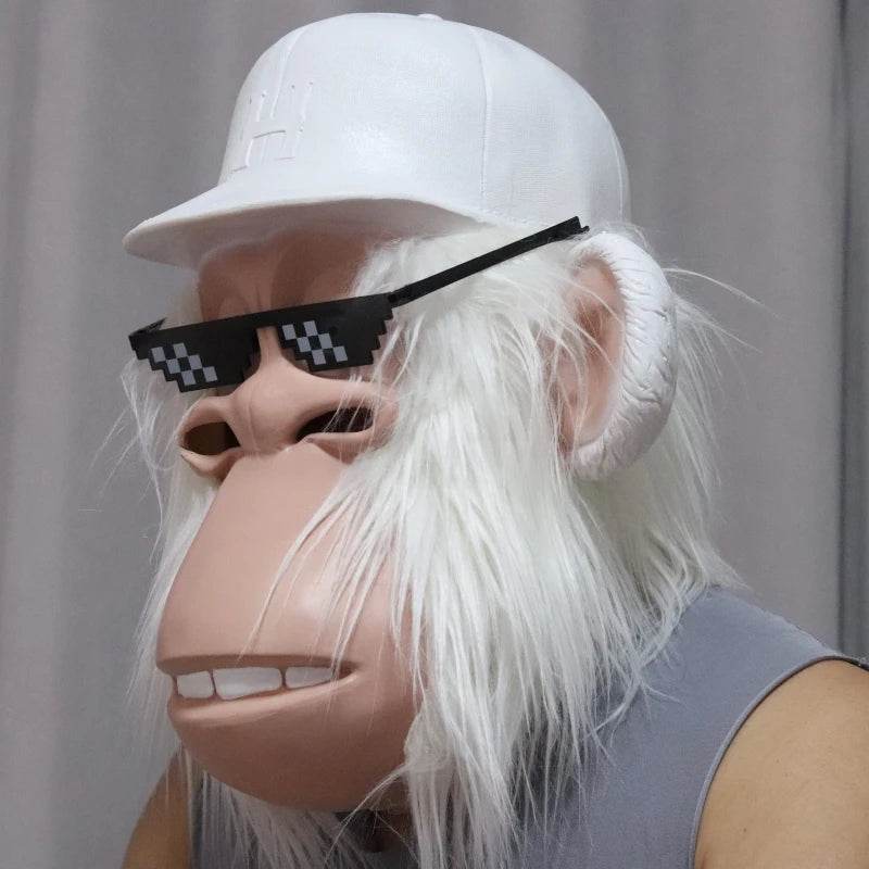 Vivid Latex Gorilla Mask With White Wig for Halloween - ToylandEU