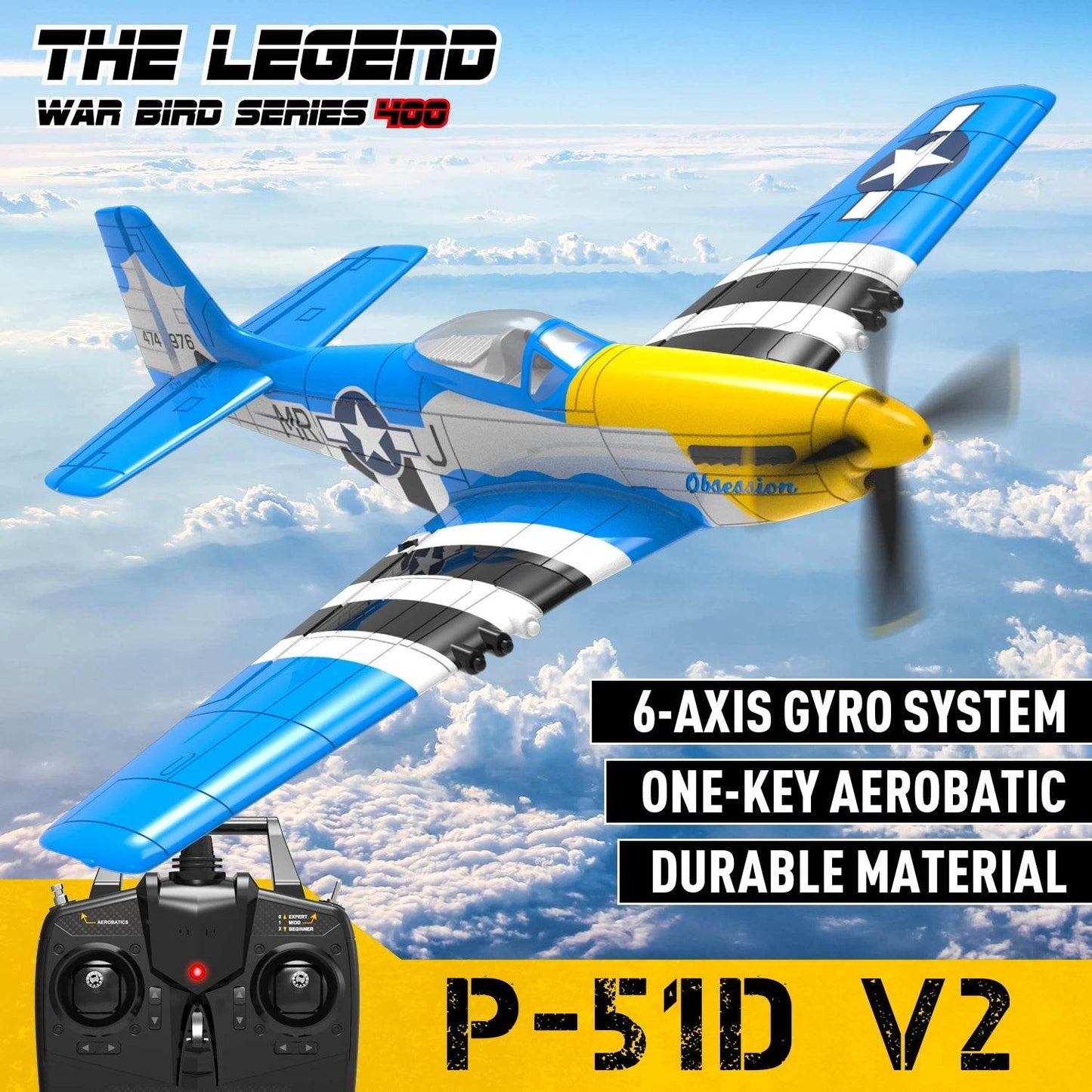 VolantexRC P-51D V2 EPP 400mm Wingspan RC Airplane Trainer - ToylandEU